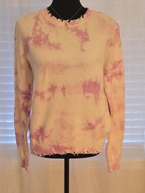 Fate Pink and Cream Tie-Dye Crewneck Sweater